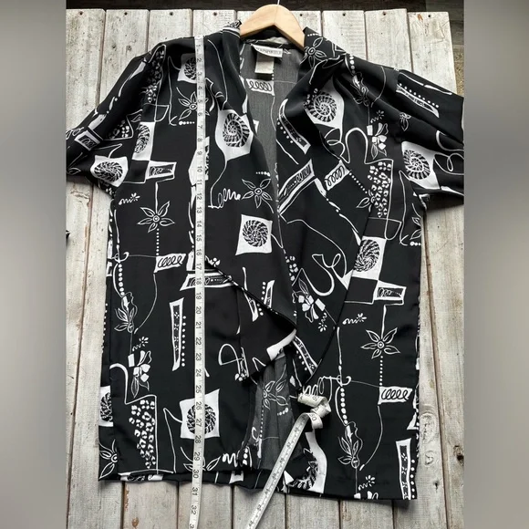 Vintage Peter Popovitch Black & White Abstract Print Open Front Jacket M - Picture 3 of 10